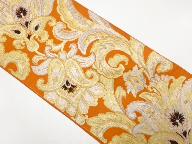 JAPANESE KIMONO / ANTIQUE FUKURO OBI / WOVEN FLORAL SARASA